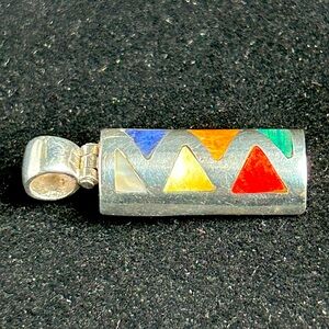 Six Stone Geometric Silver Pendant with Articulating Hinge